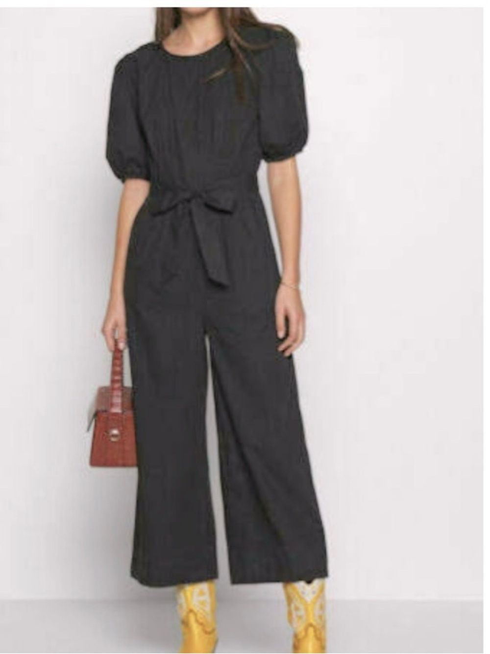 Banana Republic black Poplin Tie Waist Round Neck Wide-Leg Pants Jumpsuit